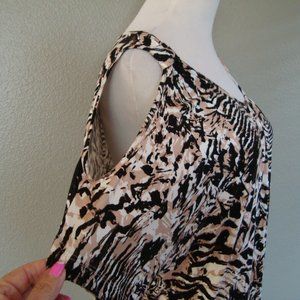 Cable & Gauge Cold Shoulder Top Animal Print Black White Tan Sz M